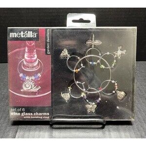 Metalla Garden Dwellers Set of 6 Wine Glass Charms w/Holding Rings Cottagecore